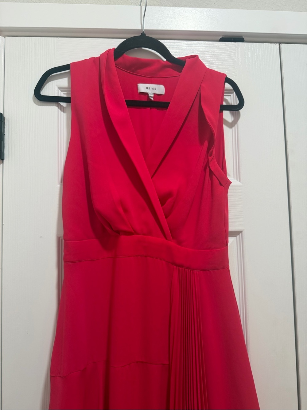 REISS Claire Pleated Fitted Midi Dress Pink Size 6 - Picture 11 of 15